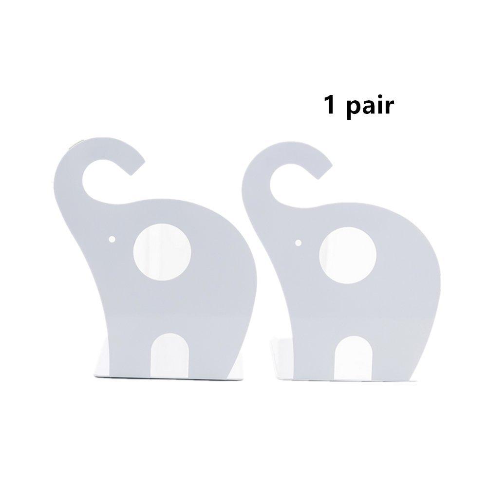 NewNest Australia - Leoyoubei Vintage Bookends with Felt Pads to Protect Bookshelf Bookcase Non-Slip Heavy Steel Elephant 1 Pairs White 