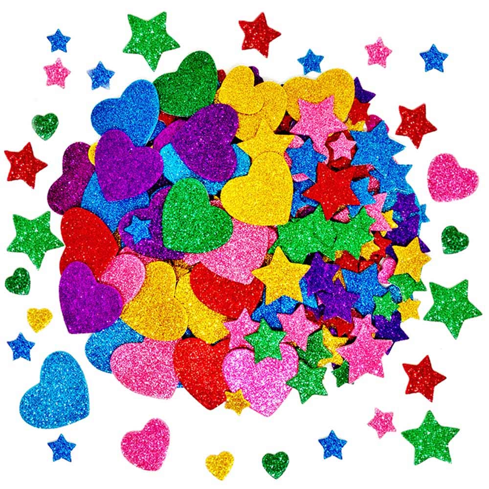 260 Pieces Colorful Glitter Foam Stickers Self Adhesive Stars Mini Heart Shapes Glitter Stickers, Kid's Arts Craft Supplies Greeting Cards Home Decoration Stars&Heart Shapes - NewNest Australia