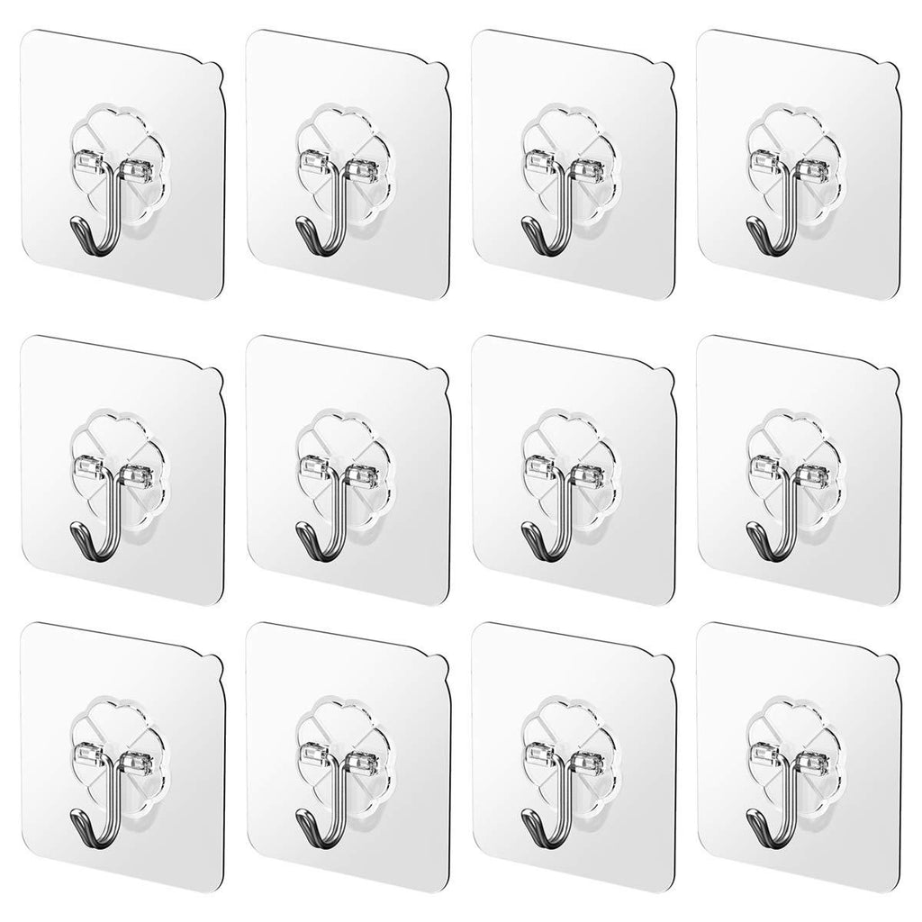 NewNest Australia - Ninth Five Adhesive Wall Hooks, 13.2lb/6kg(Max) Heavy Duty Sticky Ceiling & Door Hooks, Reusable Transparent Seamless Hooks for Bathroom and Kitchen, Waterproof and Oilproof(12 Pack) Steel 12pack 