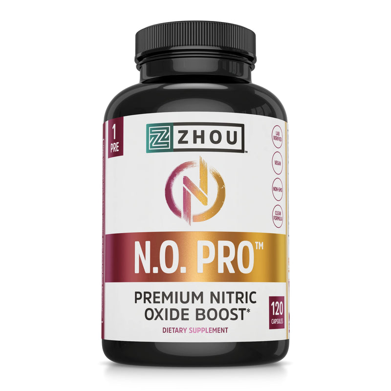 Zhou Nitric Oxide with L Arginine, Citrulline Malate, AAKG and Beet Root | Powerful N.O. Booster and Muscle Builder for Strength, Blood Flow and Endurance | 30 Servings, 120 Veggie Caps - NewNest Australia