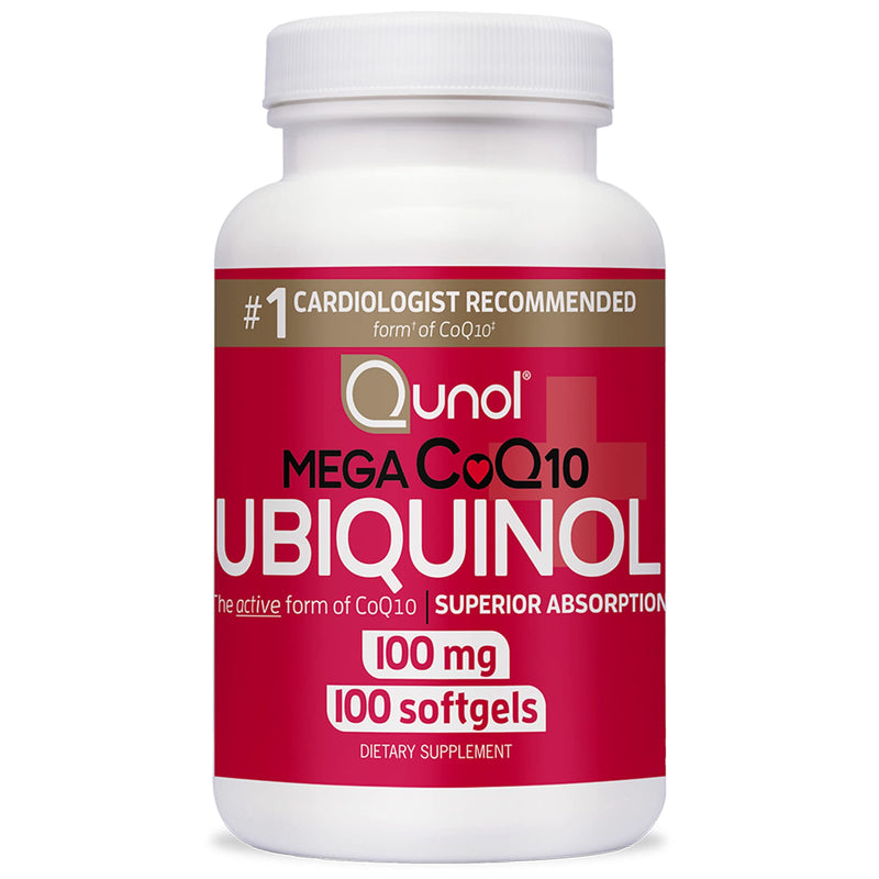 Qunol Mega Ubiquinol Coq10 100mg, Superior Absorption, Patented Water and Fat Soluble Natural Supplement Form of Coenzyme Q10, Antioxidant for Heart Health, 100 Count Softgels 100 Softgels - NewNest Australia