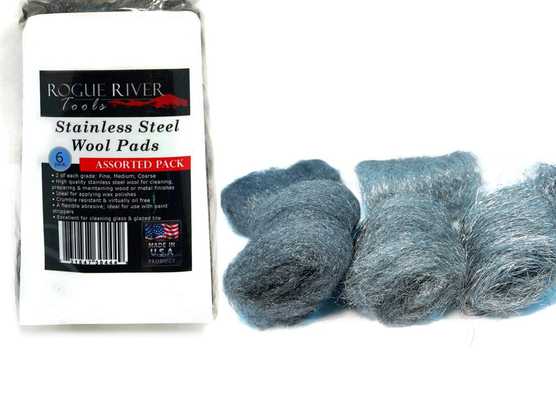Stainless Steel Wool Pads, 6pc Assorted Pack (Fine, Medium, Coarse) - by Rogue River Tools. Made in USA! Oil Free, Won't Rust. - NewNest Australia