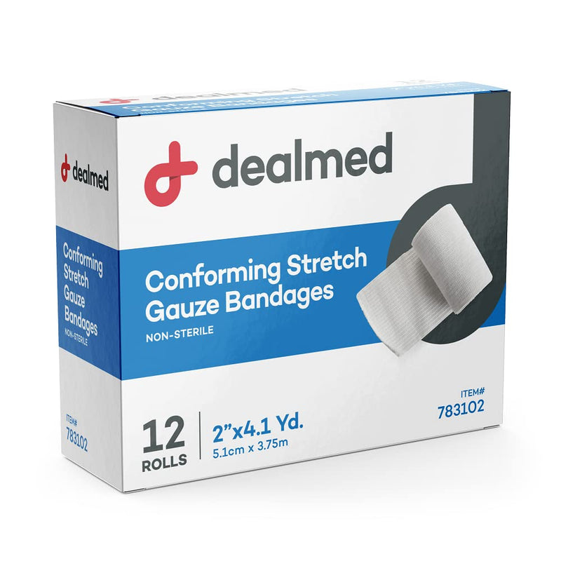 Dealmed 2" Conforming Stretch Gauze Bandages, 12 Gauze Bandage Rolls, 4.1 Yards Stretched Gauze Rolls, Wound Care Product 2" x 1 Box - NewNest Australia