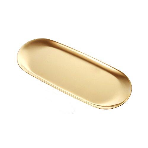 Stainless Steel Towel Tray Storage Tray Dish Plate Tea Tray Fruit Trays Cosmetics Jewelry Organizer, Gold, Oval - NewNest Australia