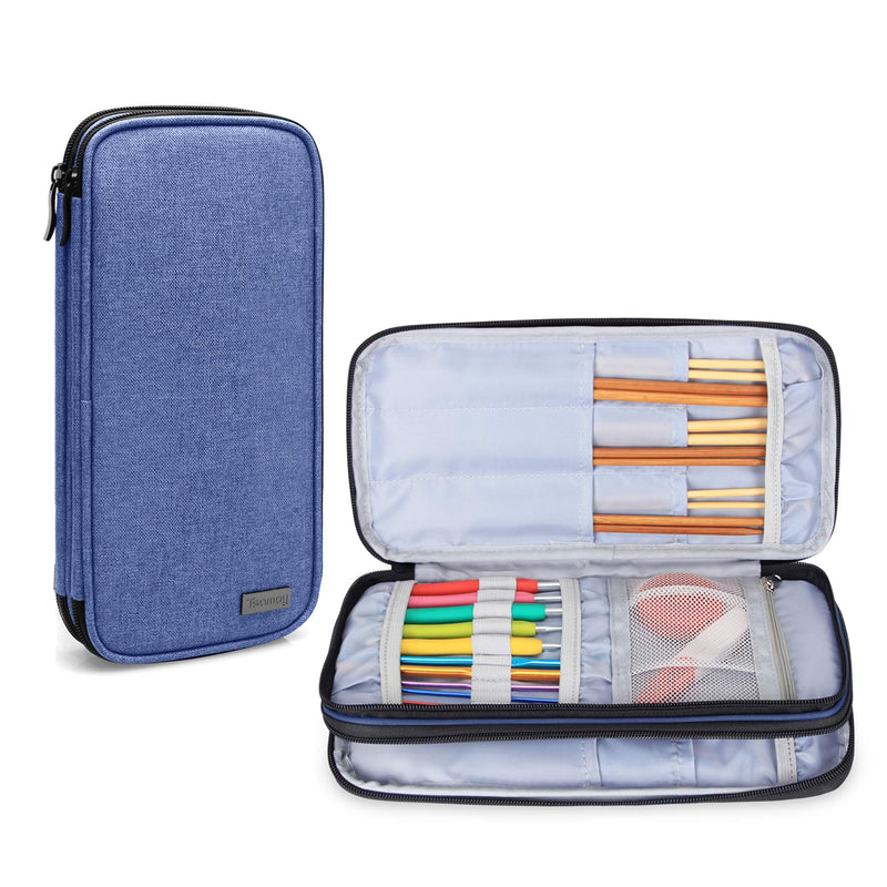 Teamoy Knitting Needles Case(up to 10-Inch), Travel Organizer Storage Bag for Circular and Straight Knitting Needles, Crochet Hooks and Knitting Accessories, Dark Blue-NO Accessories Included Medium - NewNest Australia