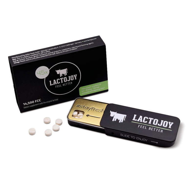 LactoJoy Lactase Pills I Powerful Lactase Enzymes for Lactose Intolerance I Ultra Pure Lactase for Improved Digestion I No Silicon Dioxide, No Artificial Flavors, No Sucralose I 100% Vegan I 45 Pieces - NewNest Australia