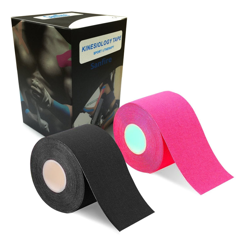 Kinesiology Tape 2 Rolls Combo Pack for Athletic Sports, Recovery and Physiotherapy Free, Waterproof, Uncut, 2-Inch x 16.4-Feet Black Pink - NewNest Australia