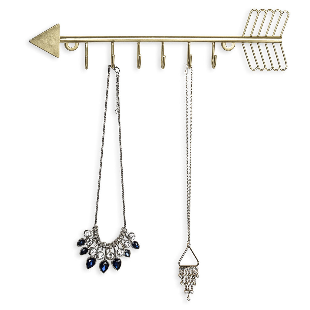 Arrow Design Wall Mounted Brass-Tone Metal 6 Hook Necklace Organizer Hanging Rack Arrow With Fletching - NewNest Australia