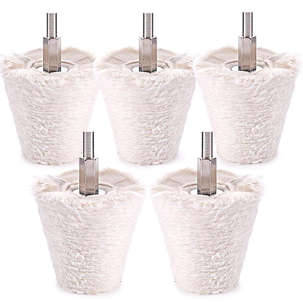 Swpeet 5 Pcs Cone-Shaped White Flannelette Polishing Wheel Grinding Head with 1/4" Handle for Metal Aluminum/Stainless Steel/Chrome/Jewelry/Wood/Plastic/Ceramic/Glass - NewNest Australia