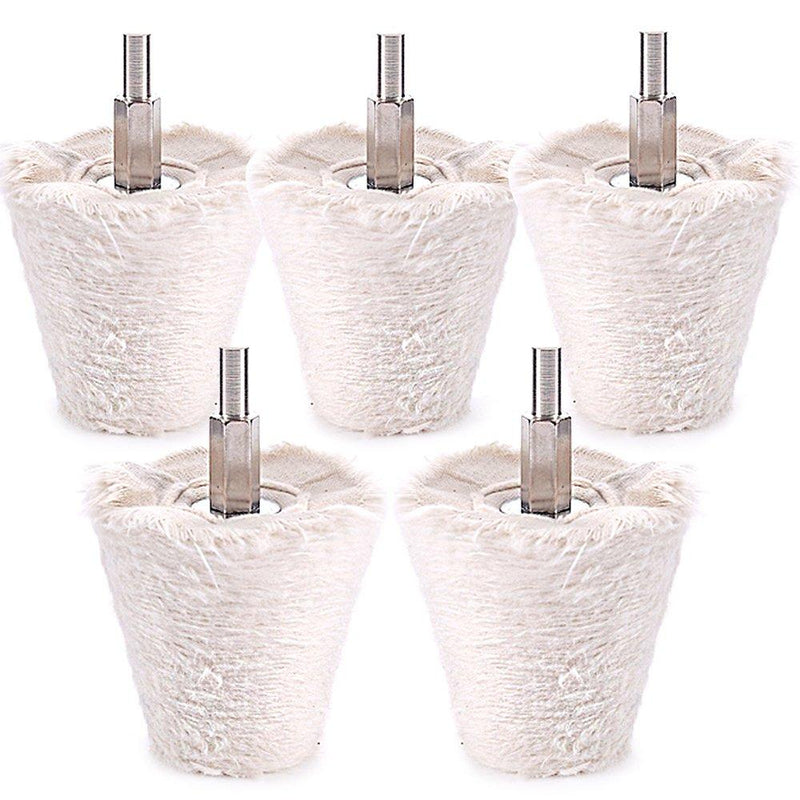 Swpeet 5 Pcs Cone-Shaped White Flannelette Polishing Wheel Grinding Head with 1/4" Handle for Metal Aluminum/Stainless Steel/Chrome/Jewelry/Wood/Plastic/Ceramic/Glass - NewNest Australia