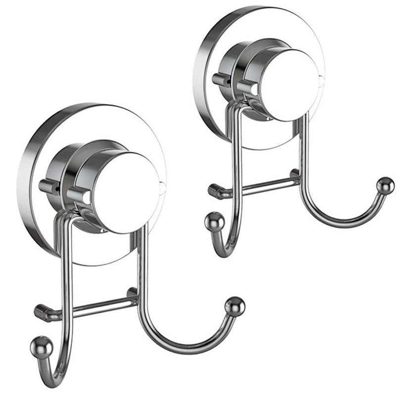 NewNest Australia - HOME SO Suction Cup Hooks for Shower, Bathroom, Kitchen, Glass Door, Mirror, Tile – Loofah, Towel, Coat, Bath Robe Hook Holder for Hanging up to 15 lbs – Rustproof Chrome Stainless Steel (2-Pack) 2 