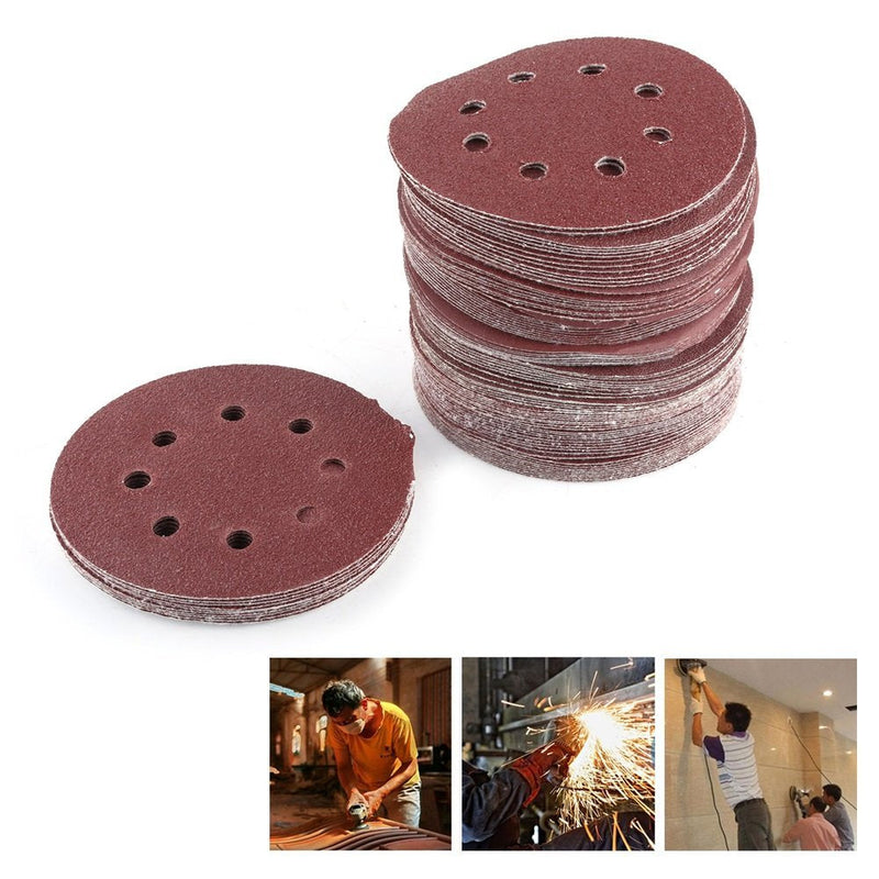 Yosoo 100pcs 8 Hole Hook and Loop Sanding Discs 5 inch, Orbital Sander Sandpaper Assortment 60 80 100 120 240 Grit - NewNest Australia