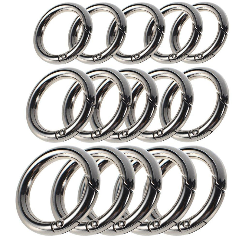 NewNest Australia - Mike Home Zinc Alloy Round Carabiner Spring Snap Clips Hook Keychain Keyring Buckle，3 Size,15 Pieces 