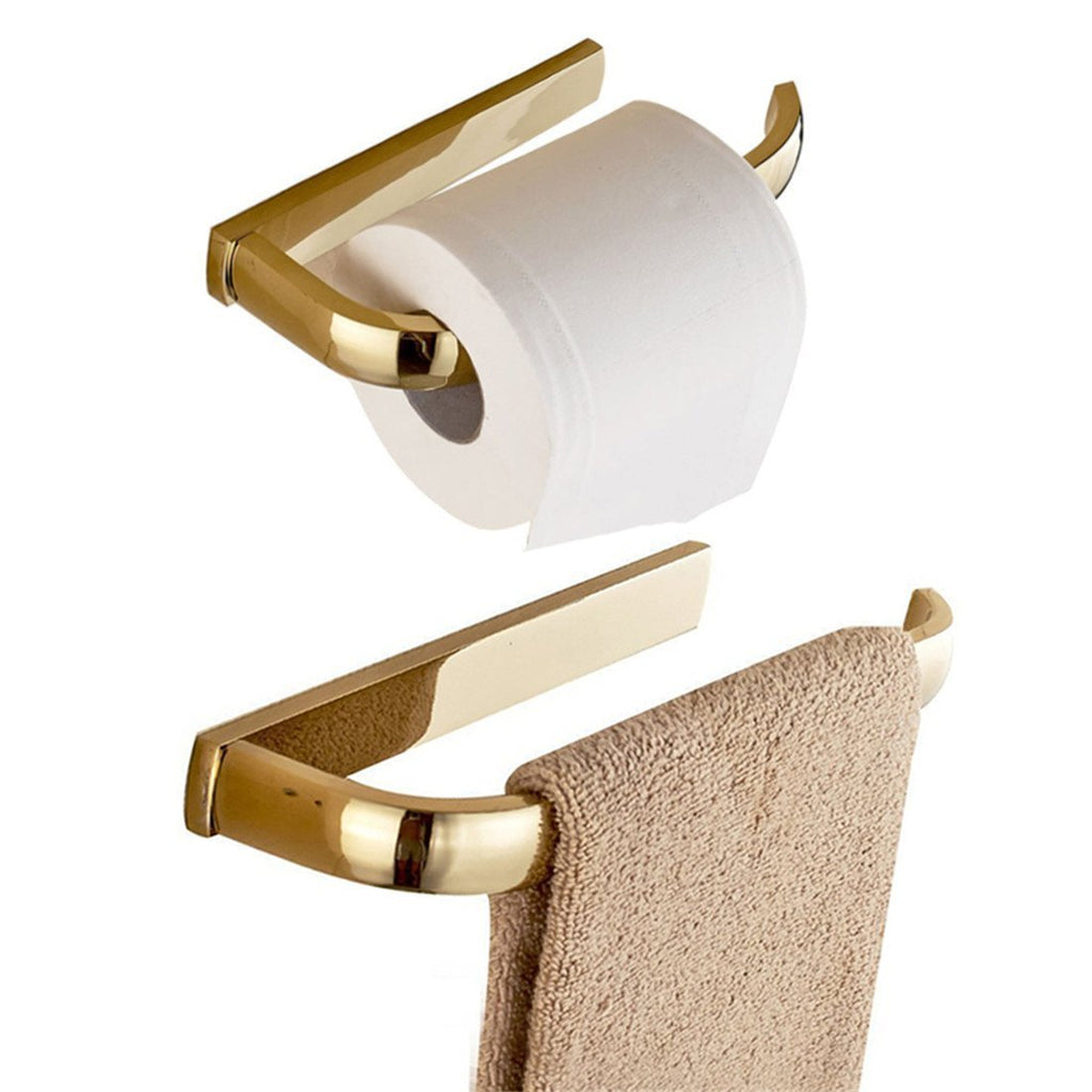 BigBig Home Gold Toilet Paper Holder Towel Holder, Brass Bathroom Hardware Includes Towel Ring and Toilet Roll Holder Wall Mount 2 Pieces Set Gold Finish - NewNest Australia