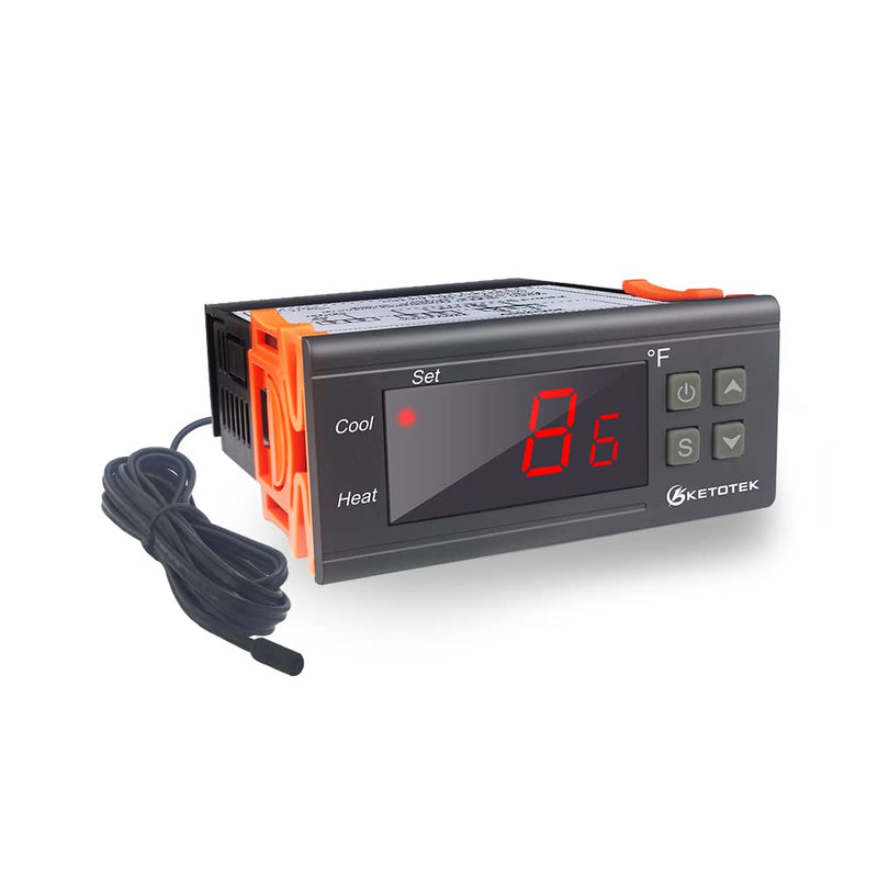 KETOTEK Digital Temperature Controller AC110V 10A Fahrenheit Thermostat with 2m Waterproof Sensor Heater Freezer Temp Controller Dual Relay Incubator Aquarium STC1000 - NewNest Australia
