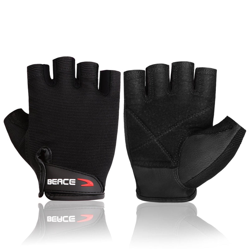 BEACE Weight Lifting Gym Gloves with Anti-Slip Leather Palm for Workout Exercise Training Fitness and Bodybuilding for Men & Women Black X-Large - NewNest Australia