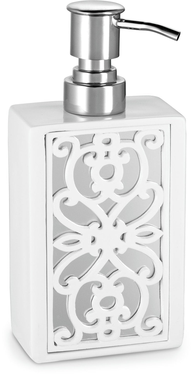 DWELLZA Mirror Janette Hand Soap Dispenser (3" x 2" x 7.2") - Countertop Hand Lotion Pump - Durable Metal Mechanism - Contemporary Modern Design - Resin Shower Dispensers (White) - NewNest Australia