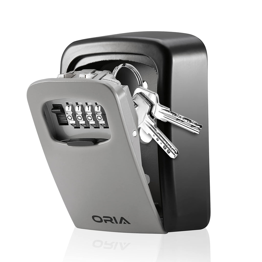 ORIA Key Storage Lock Box, 4 Digit Combination Lock Box, Wall Mounted Lock Box, Resettable Code, 5 Key Capacity, 4.7 inch, Silver, No Shackle #Silver - NewNest Australia