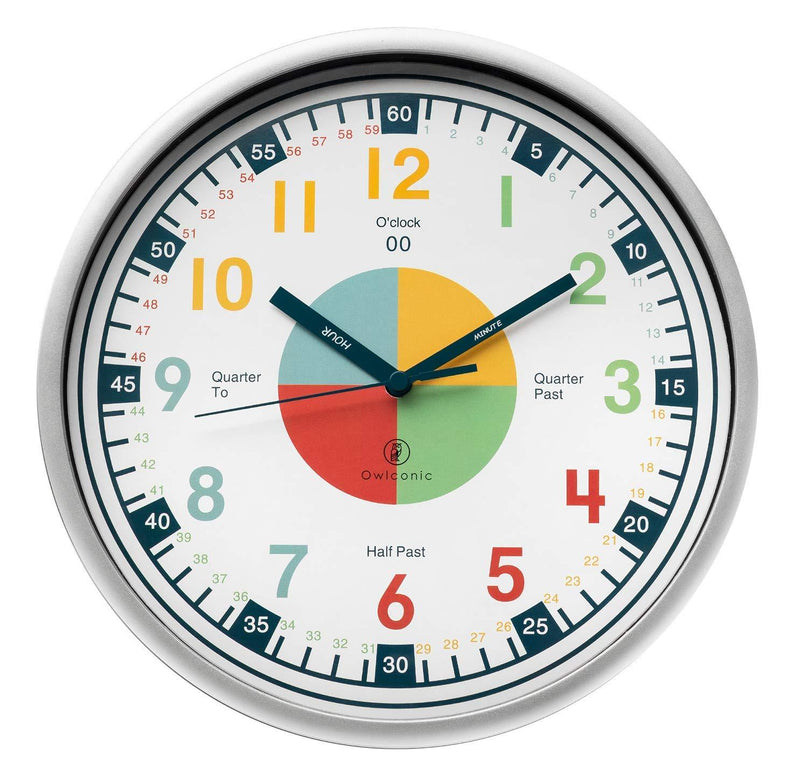 NewNest Australia - Telling Time Teaching Clock - Kids Room, Playroom Décor Analog Silent Wall Clock. Great Visual Learning Clock Time Resource. Perfect Educational Tool for Homeschool, Classroom, Teachers and Parents. 