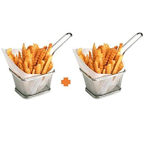 Stainless Steel Mini French Fries Basket Square Fryer Baskets, FDA Grade Kitchen Cooking Tool Food Presentation Tableware (Small 4inch 2pcs pack) - NewNest Australia