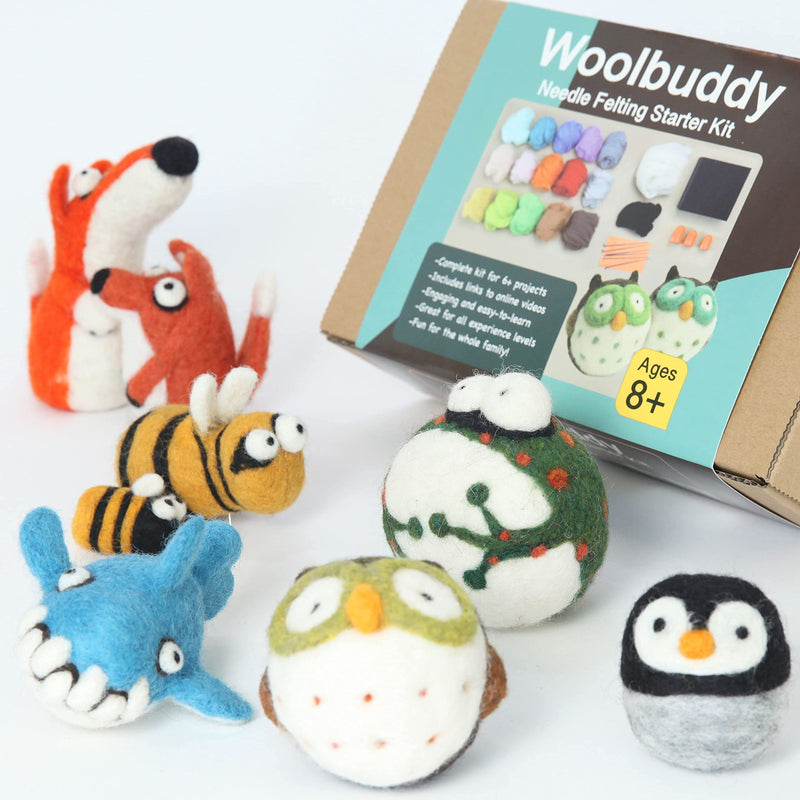 Woolbuddy Needle Felting Kit, Felt Starter Kit, Felting Kits for Beginners, Adult Crafts and Kids, Felt Animal Kit, Wool Craft Kit, 16 Colors Handmade Felting Wool, 6 Felting Needles with Booklet - NewNest Australia