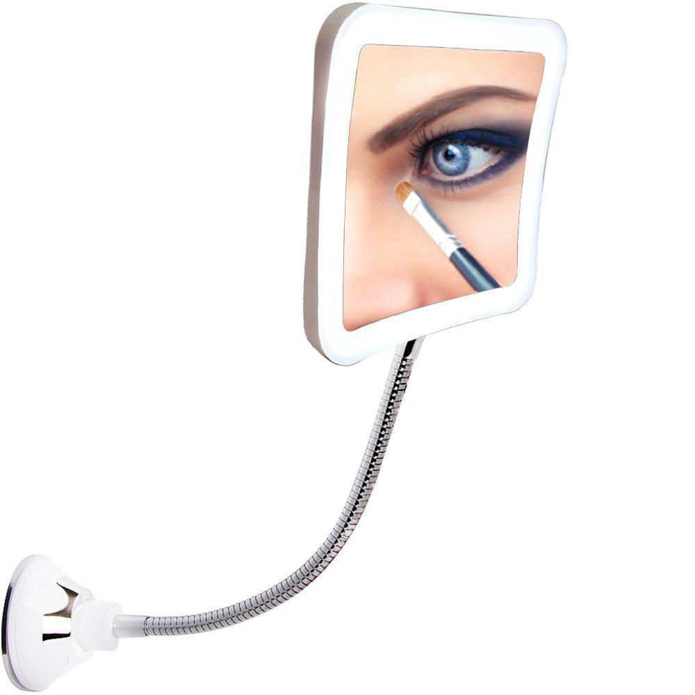 NewNest Australia - SunplusTrade Led 7X Magnifying Makeup Mirror Lighted Vanity Bathroom Square Mirror with 360 Degree Swivel Rotation, Flexible Gooseneck, and Locking Suction 