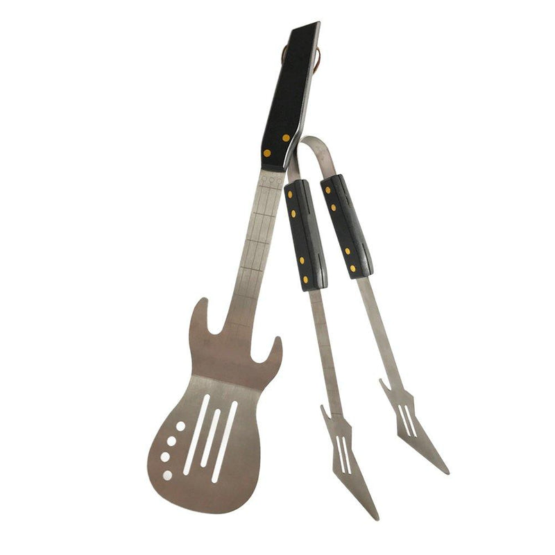 NewNest Australia - PEPKICN Rock Guitar Style Heavy Duty Stainless Steel 2-Piece Barbecue Tool Set - Spatula & Tongs with Wooden Handle 