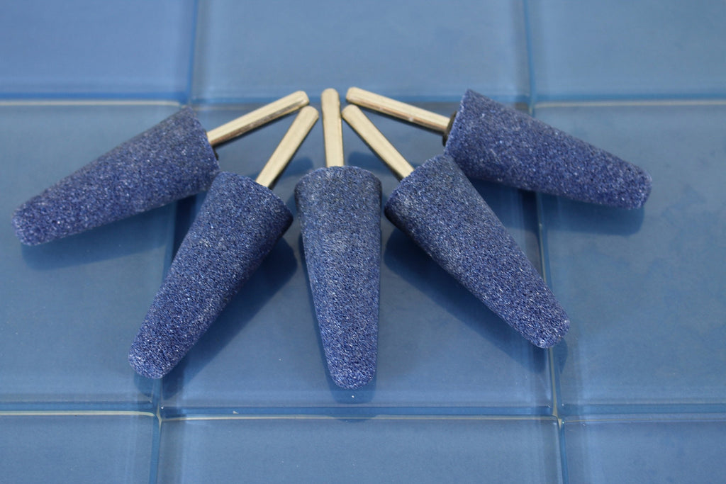 TEMO 5 pc Mounted Stone Point Blue Aluminum Oxide Abrasive Grinding 1 Inch (25 mm) Diameter 2-3/4 Inch (70 mm) Long, 1/4 Inch (6 mm) Shank 1/4" Shank Blue Cone - NewNest Australia