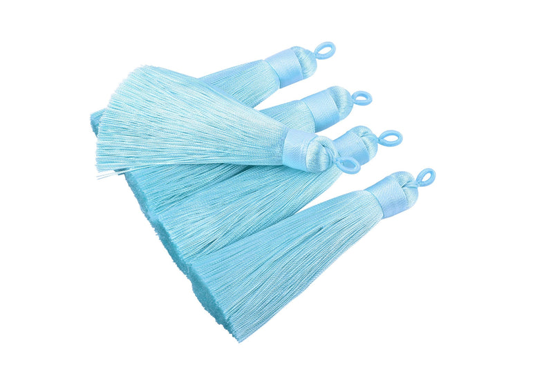 KONMAY 10pcs 3.4''(8.5cm) Handmade Imitation Silk Tassels with Hanging Loop for Jewelry Making (Aqua) Aqua - NewNest Australia