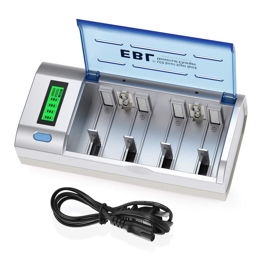 EBL Smart Battery Charger for C D AA AAA 9V Ni-MH Ni-CD Rechargeable Batteries with Discharge Function & LCD Display 1Pack Charger - NewNest Australia