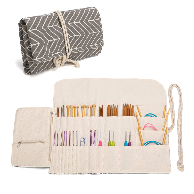 Teamoy Knitting Needles Holder Case(up to 11 Inches), Rolling Organizer for Straight and Circular Knitting Needles, Crochet Hooks and Accessories, Arrow - NO Accessories Included Gray - NewNest Australia