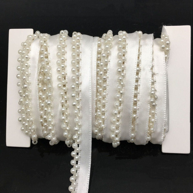 FQTANJU 5 Yards Faux Pearls Lace Ribbon Applique Pearl Fringe for Wedding Party Decoration, Home Deco, Lamp Shade, Costume, Lvory. Style 1 - NewNest Australia