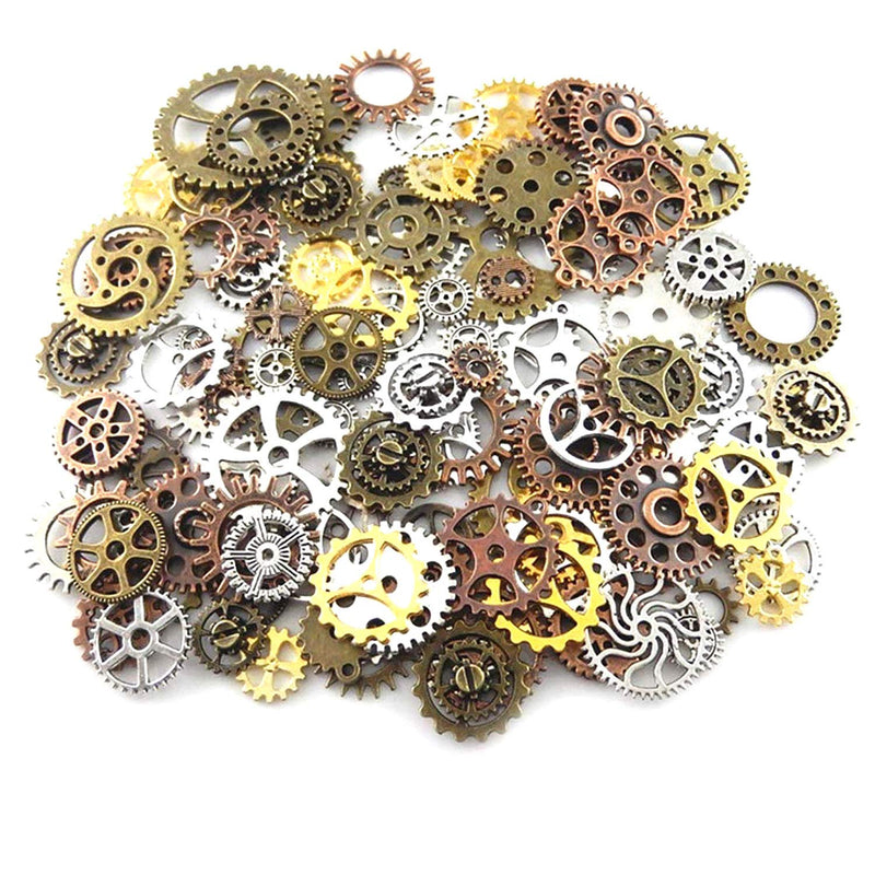 100g (70-80pcs) Mix Skeleton Steampunk Clock Watch Gear Cog Wheel Pendant Charms Jewelry Making DIY Steampunk Gear Pendant Charms Wholesale (4 Color Mixed) 4 color mixed - NewNest Australia