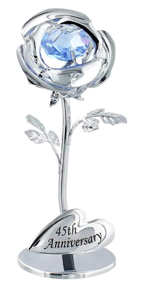 NewNest Australia - Haysoms Modern 45th Anniversary Silver Plated Flower with Blue Swarovski Crystal Bead 