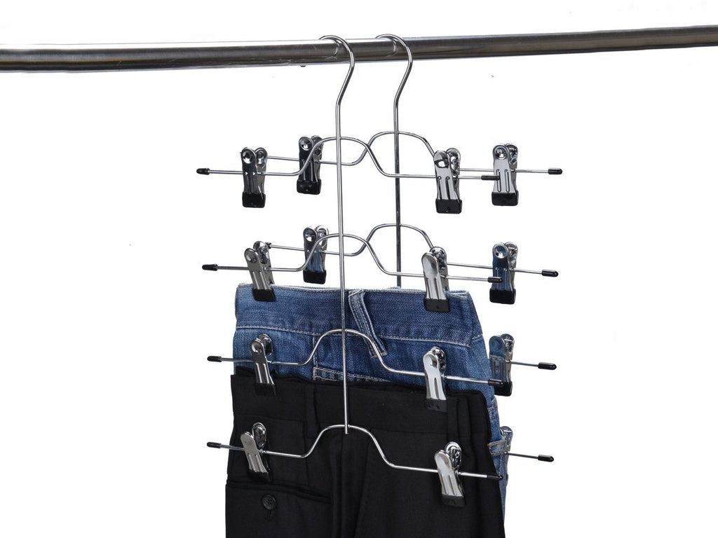 NewNest Australia - 2 Quality Pant Skirt Trouser 4-Tier Pants Metal Hangers Heavy Duty Metal and Clips (2) 2 