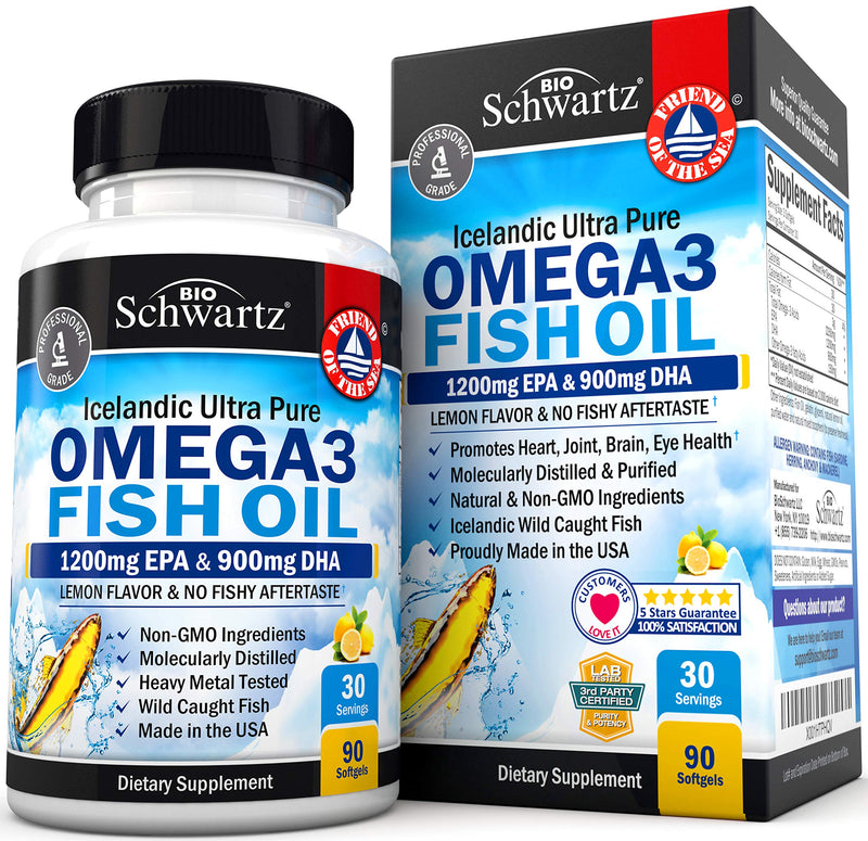 Fish Oil Omega 3 EPA & DHA 2250 mg - Burpless Lemon Flavor Triple Strength Supplement - Immune & Heart Support Fatty Acids Pills - Promotes Immunity, Joint, Eyes, Brain & Skin Health - Non GMO 90 Ct 90 Count (Pack of 1) - NewNest Australia