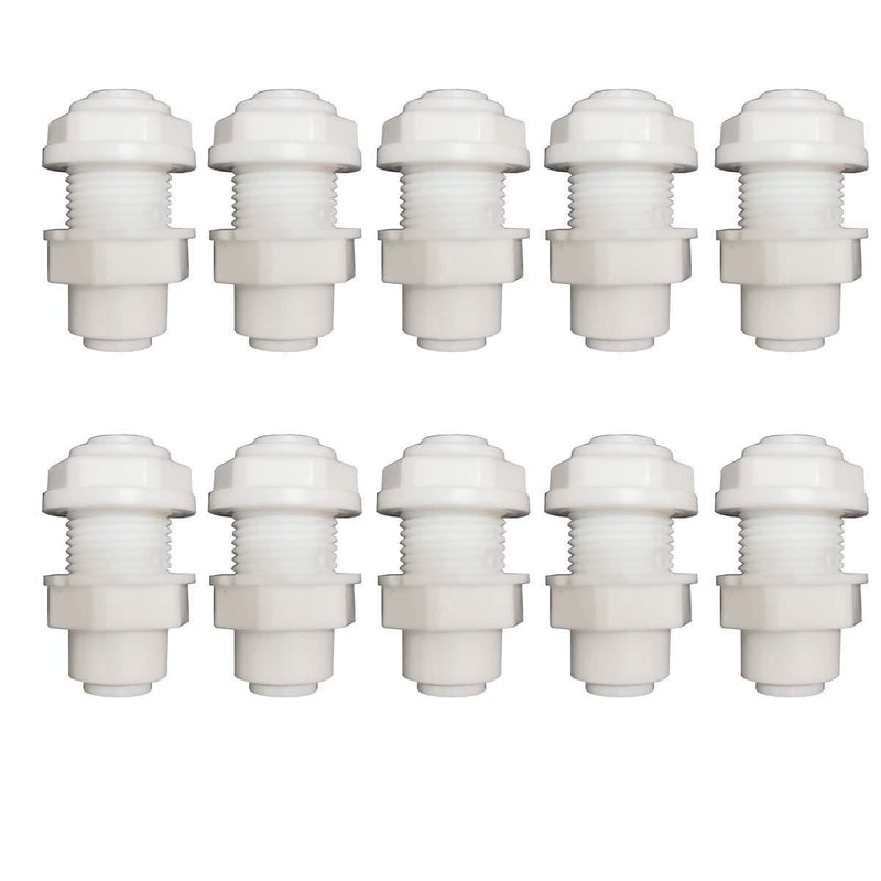 YZM White Fittings Bulkhead Connector 1/4" Tube Quick connect RO Water Filter Pack of 10 (Bulkhead Connector 1/4) - NewNest Australia