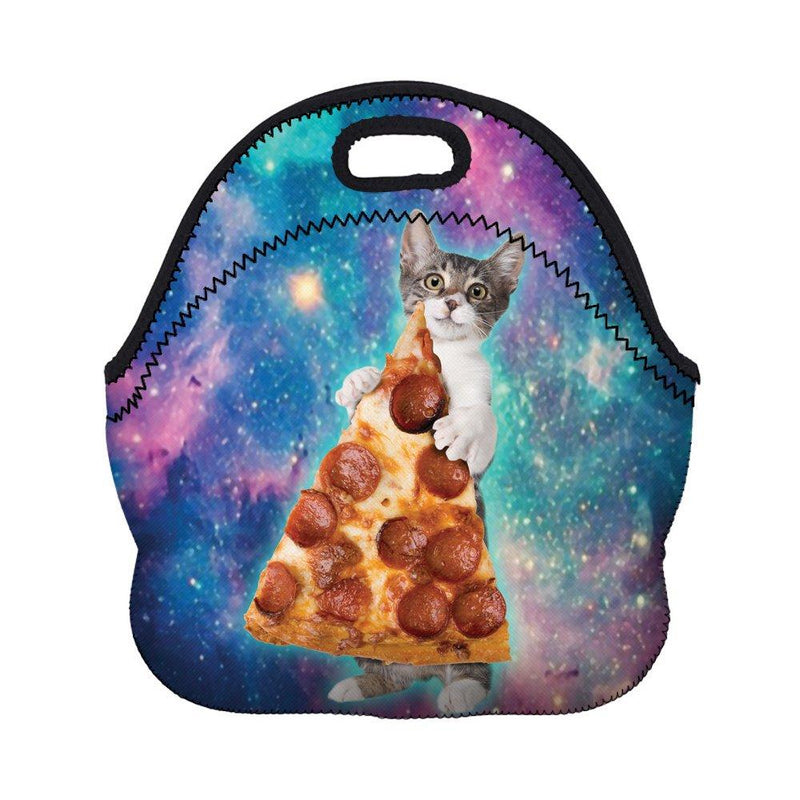 NewNest Australia - Boys Girls Kids Women Adults Insulated School Travel Outdoor Thermal Waterproof Carrying Lunch Tote Bag Cooler Box Neoprene Lunchbox Container Case (Cat Take Pizza) Cat Take Pizza 