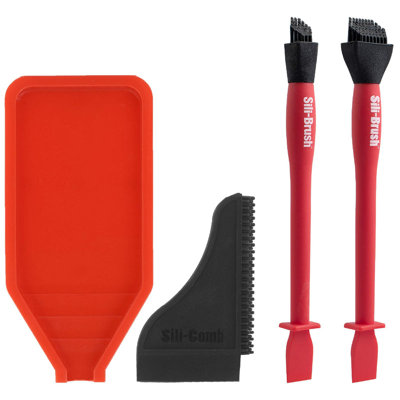 Sili The Complete Silicone Glue Kit - Wood Glue Up 4-Piece Kit – 2 Pack of Silicone Brushes, 1 Tray, 1 Comb – Woodworking, Arts, Crafts and White School Glue Spreader Applicator Set, Model: 4020 - NewNest Australia