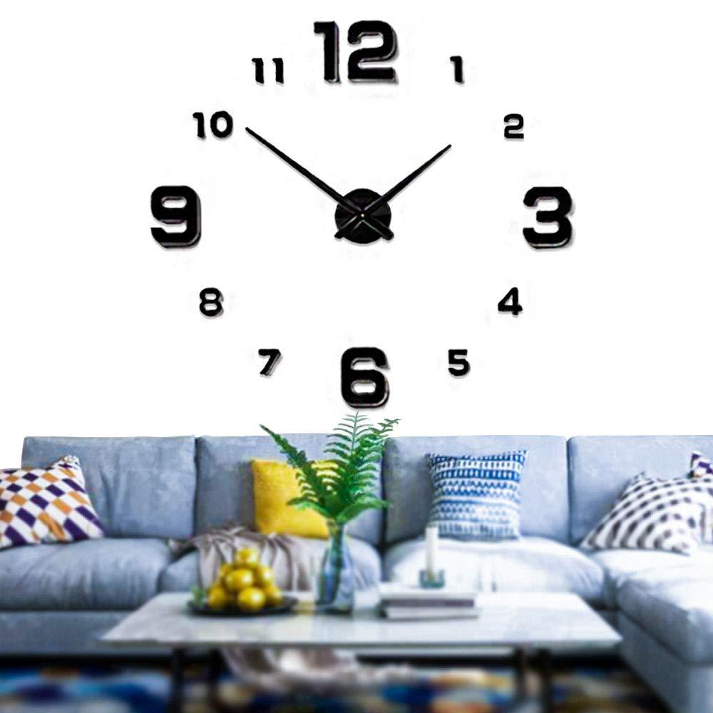 NewNest Australia - Mintime Modern Frameless DIY Wall Clock Large 3D Wall Watch Mirror Numbers for Home Office Decorations Black-005 