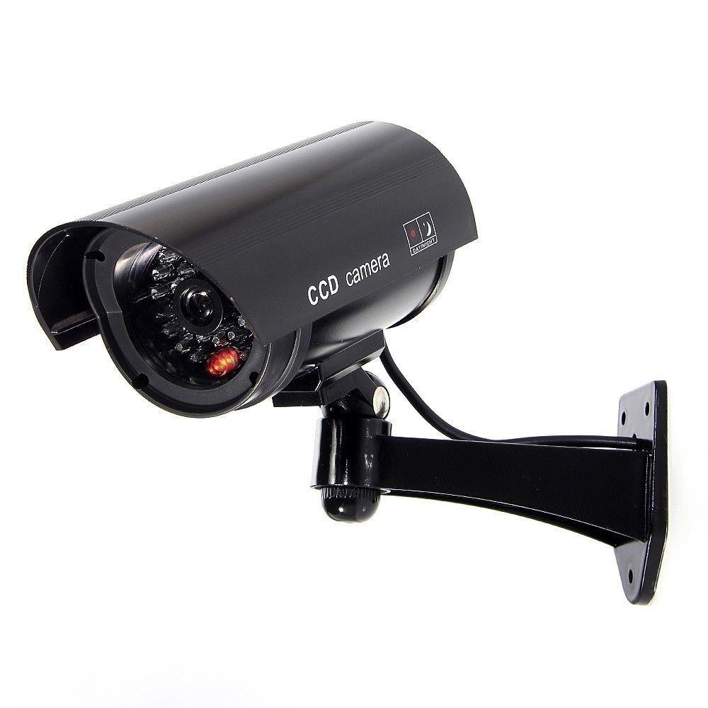 Dummy Security Camera, Fake CCTV Surveillance System with Realistic Red Flashing Lights and Warning Sticker for Indoor Outdoor (1, Black) 1 Black - NewNest Australia