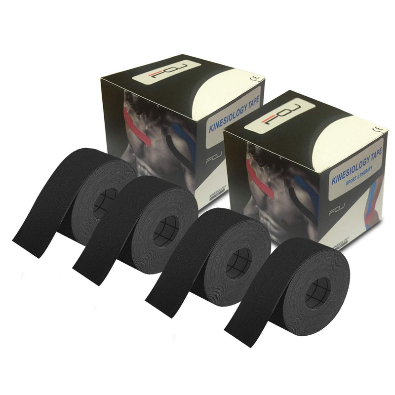 FOU Kinesiology Recovery Therapeutic Tape, Waterproof Muscle Support for Athlete,Sports Injury Tape 1 inch x 16.4 ft / 2.5cm x 5m Black 4 rolls - NewNest Australia