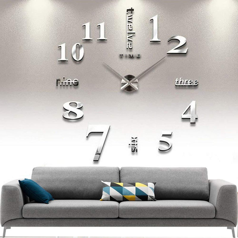 NewNest Australia - CUGBO DIY Wall Clock Modern Large 3D Wall Clock Mirror Stickers Home Office Decor,Silver Silver 