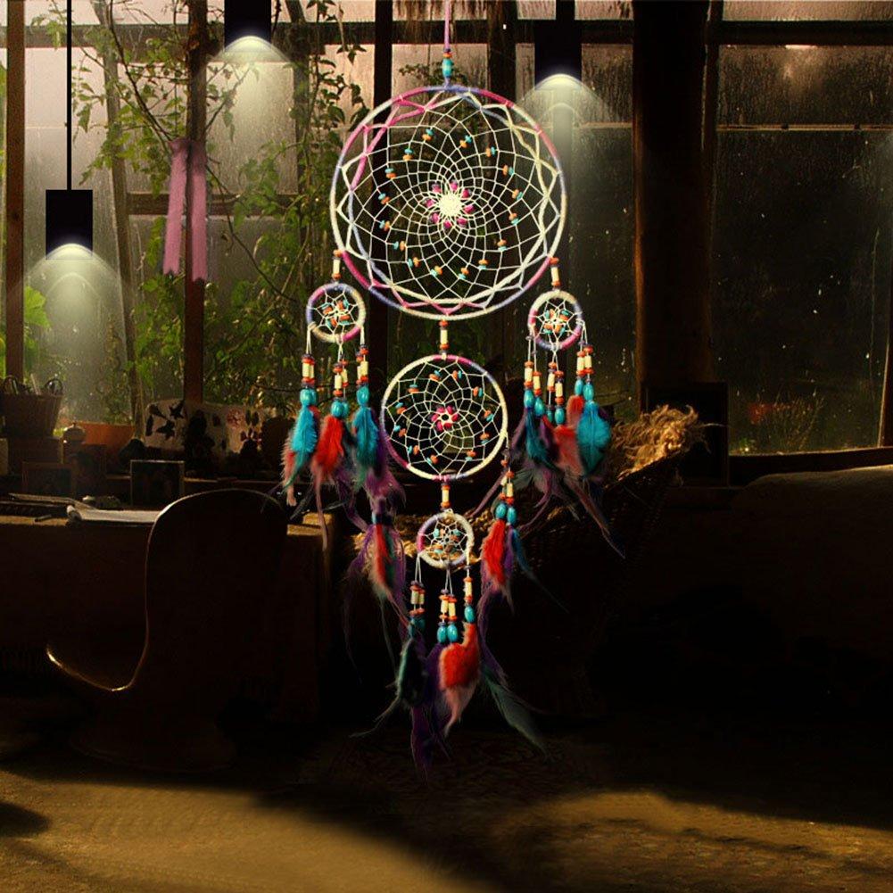 NewNest Australia - Jescrich Traditional Handicrafts Dream Catcher Hanging Feathers Ornament with 5 Rings（31'' Long） Multicolor 