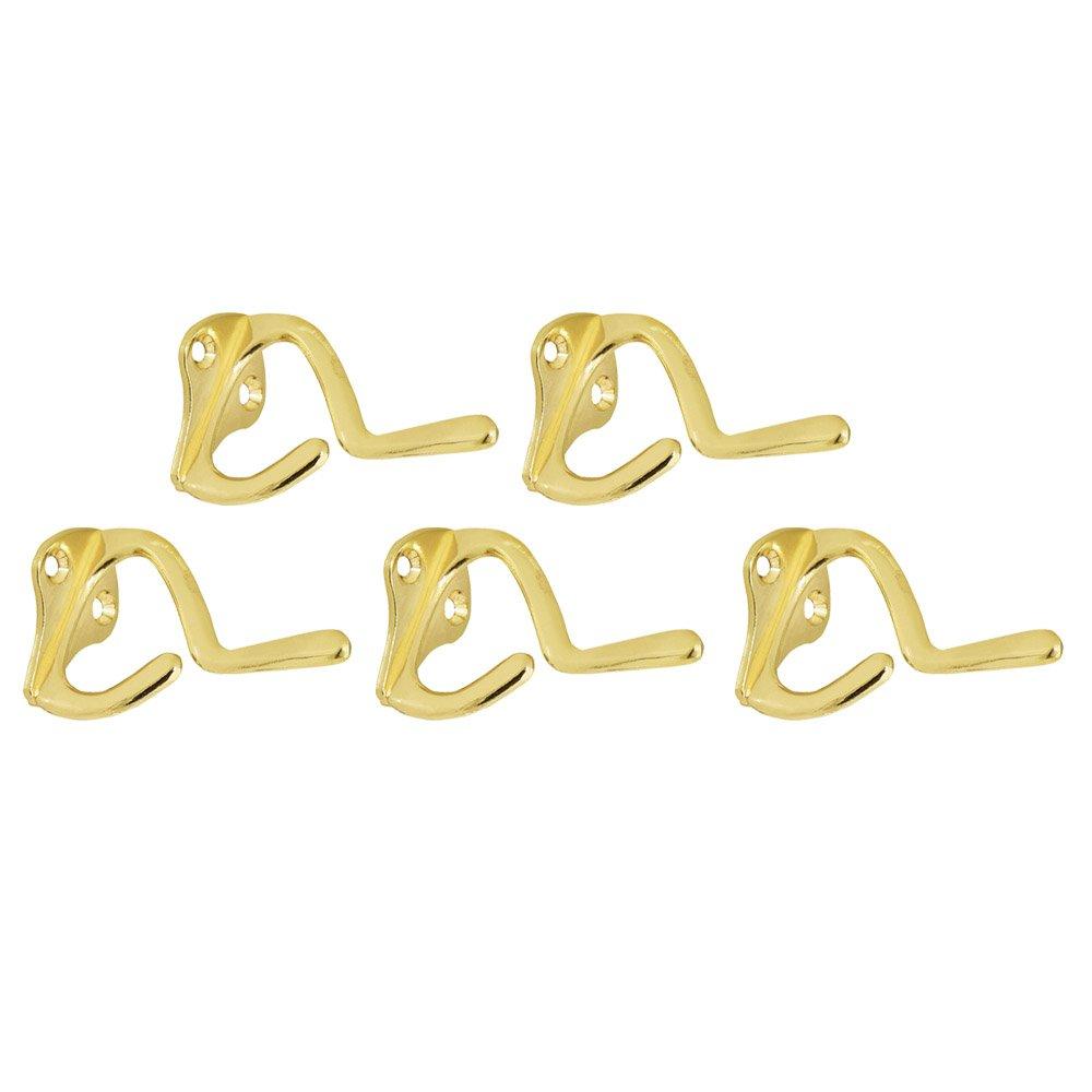 NewNest Australia - Design House Door Accessories 181941 Double Hat and Coat Hook 3", 5-Pack, Polished, Satin Brass 