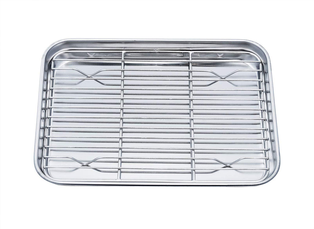 TeamFar Toaster Oven Pan Tray with Cooling Rack, Stainless Steel Toaster Ovenware broiler Pan, Compact 8''x10''x1'', Healthy & Non Toxic, Rust Free & Easy Clean - Dishwasher Safe - NewNest Australia