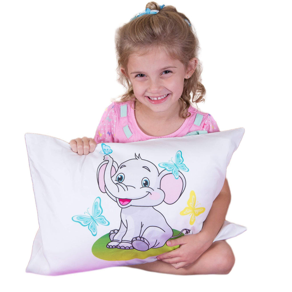 Kinder Fluff Toddler Pillow with Pillowcase Elephant Design -100% Soft Cotton Shell & Premium Down Alternative Fill. 13"x18" Durable, Hypoallergenic & Machine Washable. Baby Pillow & Case for baby,kid - NewNest Australia