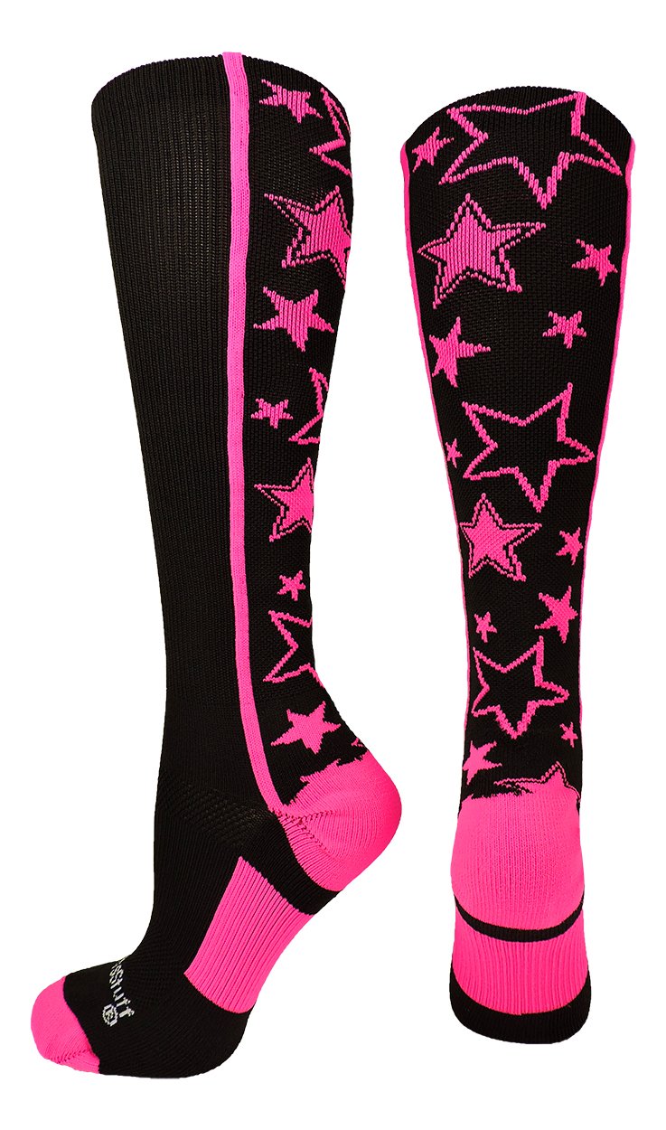 MadSportsStuff Crazy Socks with Stars Over the Calf Socks (multiple colors) Black/Neon Pink Small - NewNest Australia