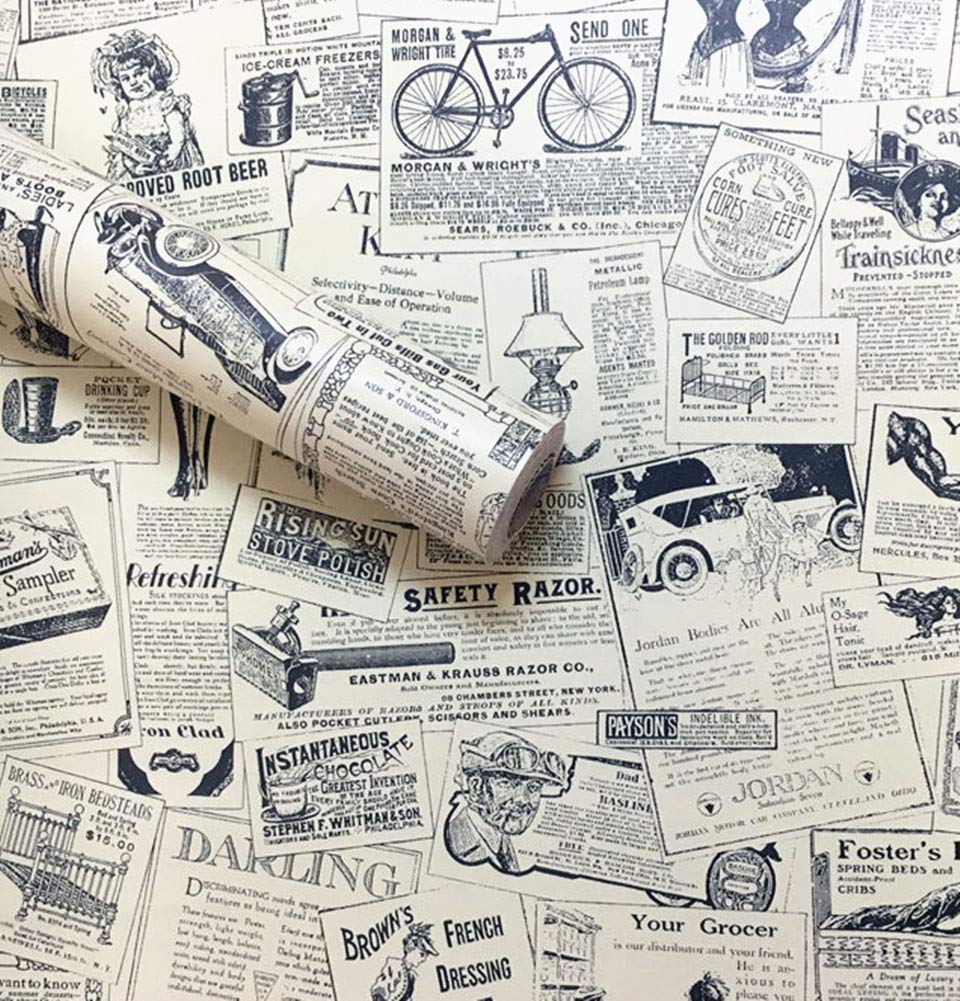 NewNest Australia - Amao Vintage Newspaper Decorative Paper Vinyl Self Adhesive Shelf Drawer Liner Home Decor 17.7''x79'' 