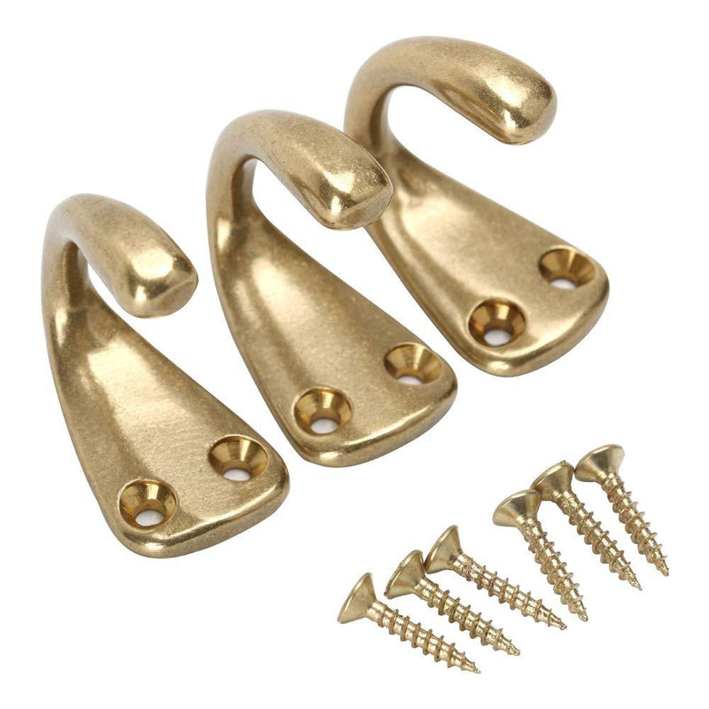 NewNest Australia - RZDEAL 3PCS Vintage Coat and Hat Hook Brass Classico Wall Hanging for Bath Stands Clothes Hangers Scarf Towel (Gold) Gold 